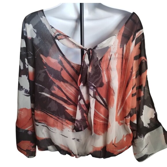 Liverpool Women 3/4 Puff Sleeve Round Neck Elastic Waist Tie Open Back Small - Picture 3 of 7